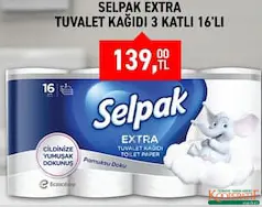 SELPAK EXTRA TUVALET KAĞIDI 3 KATLI 16'LI fiyat ve kampanya bilgisi